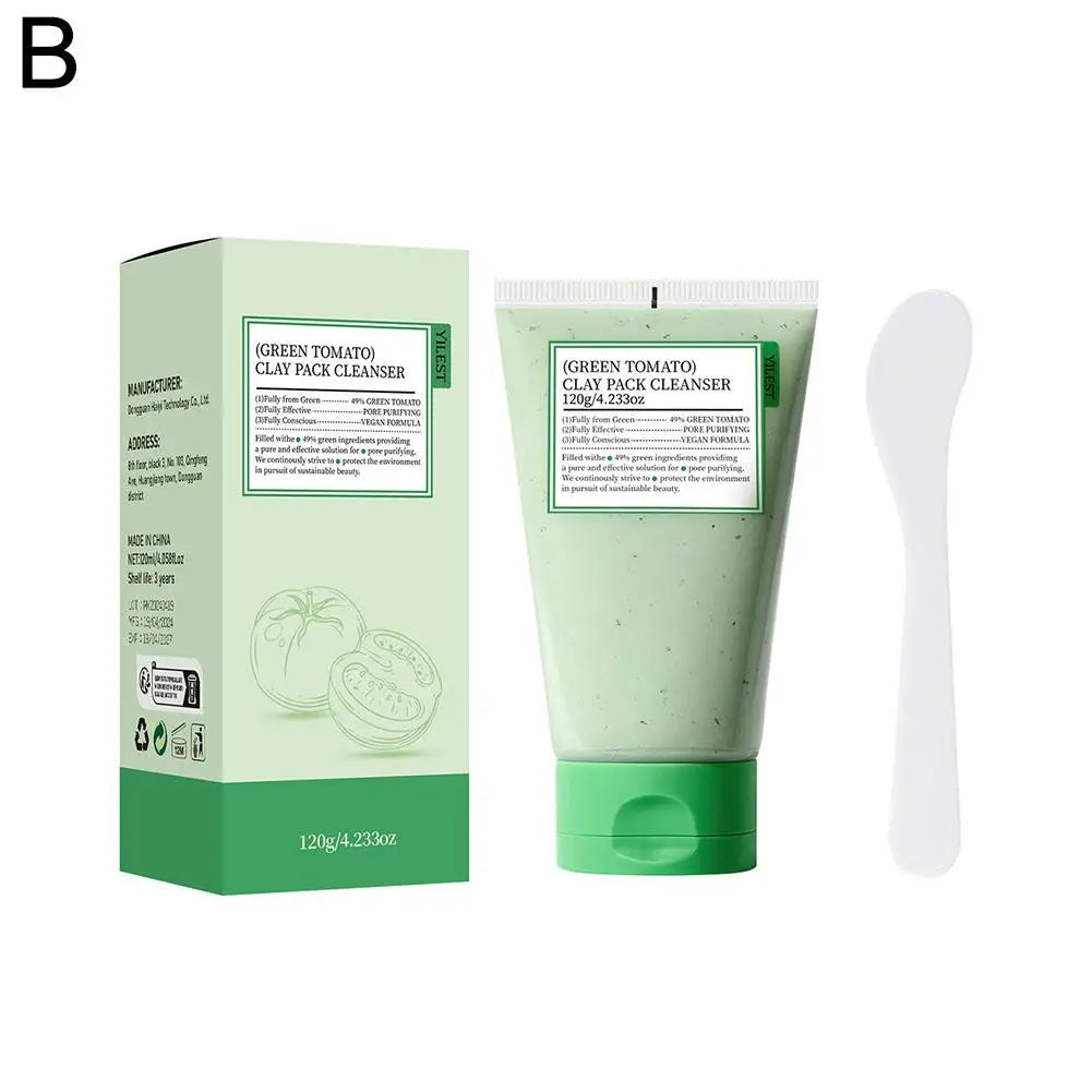 Green Tomato Mud Mask Moisturizing Pore Cleansing Refreshing Deeply Hydrating Nourishing Smoothing Facial Skin Care Peaceful Pleasures Health and Wellness B 120g Set