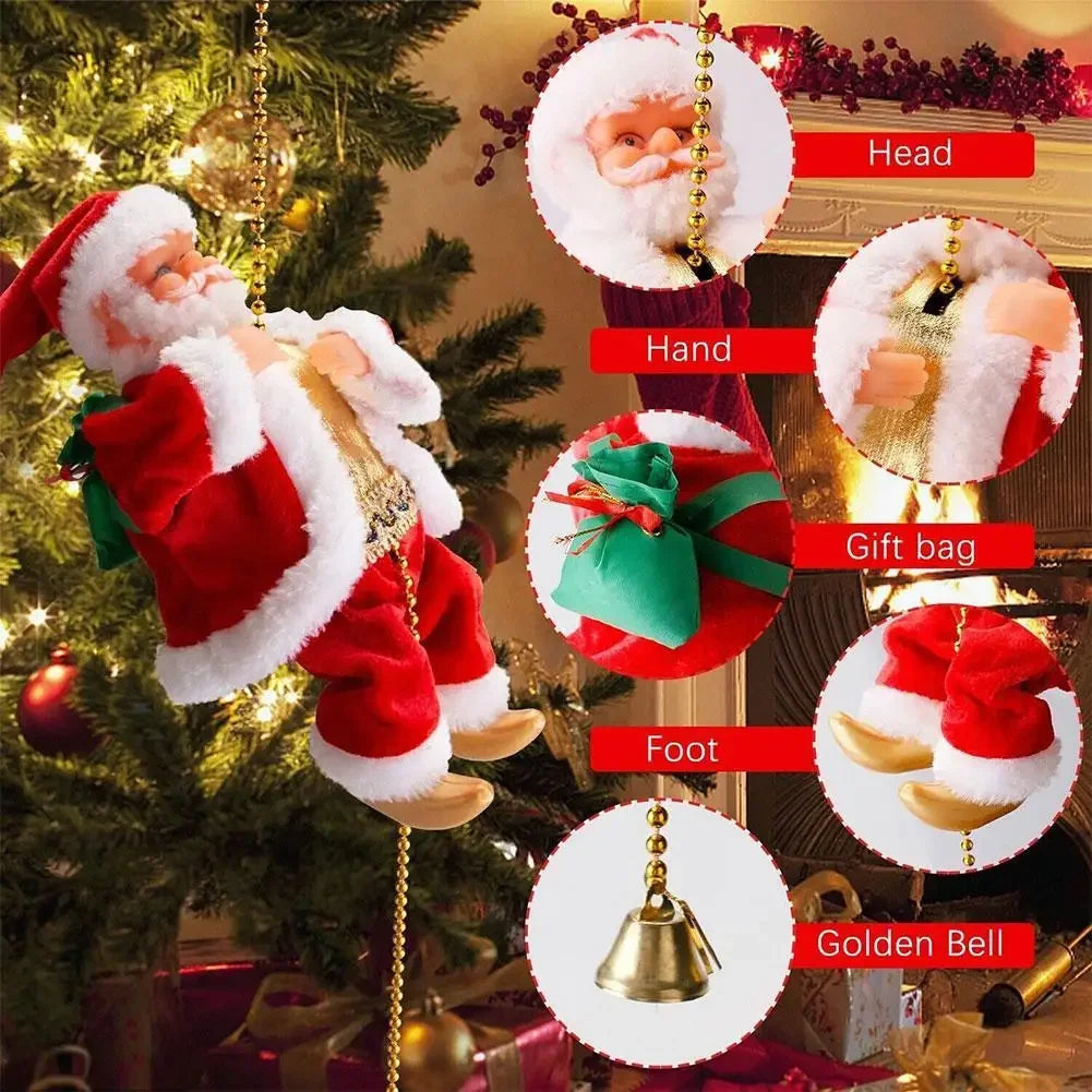 Santa Claus Climbing Beads Music Electric Doll Rope Climbing Santa Christmas Gift For Children Electric Toys Peaceful Pleasures Health and Wellness