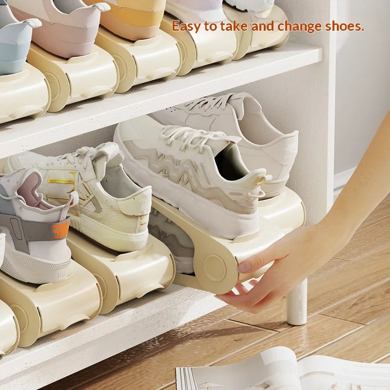 New 10Pcs Shoe Stacker Adjustable Shoe Slots Organizer Shoes Slots Space Saver Double Deck Rack Holder for Children and Adults Peaceful Pleasures Health and Wellness