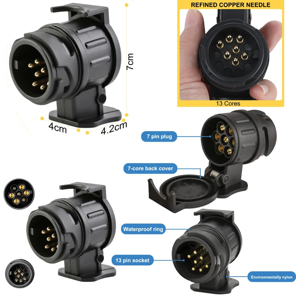 7to13/13to7 Pin Trailer Caravan Towbar Towing Electric Socket Adapter Plug Converter 12V Electrical Connector Adapter Car Truck Peaceful Pleasures Health and Wellness
