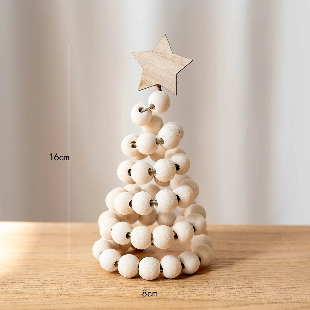 Christmas Decoration Wooden Bead Christmas Tree Creative Nordic Style Wooden Christmas Tree Desktop Ornament Decoration Ornament Peaceful Pleasures Health and Wellness E 1PC