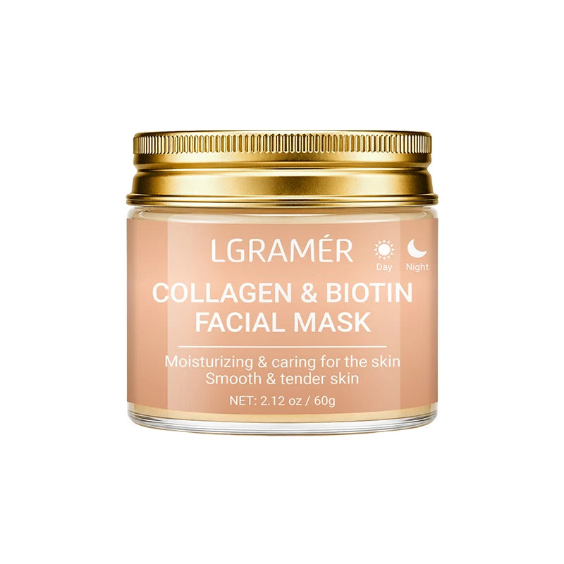 Collagen & Biotin Day Night Mask, Intense Moisturizing Hydration, Smooth Rough Skin, Make Skin Tender Soft & Glowing Facial Care Peaceful Pleasures Health and Wellness 60g