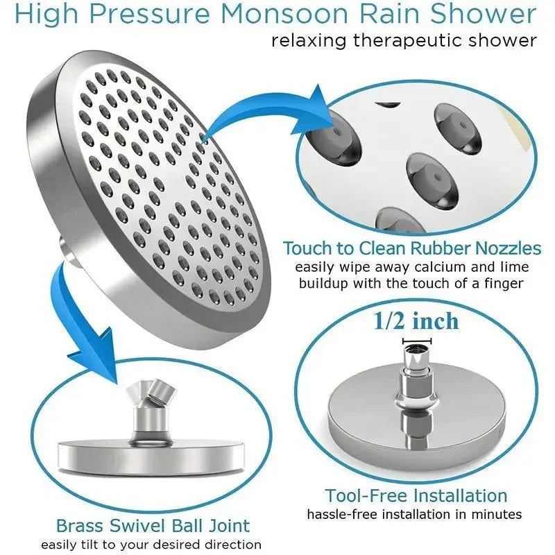 6-Inch High Pressure Rainfall Shower Head with Arm – Chrome