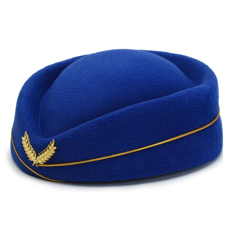 Flight Attendant Hat Woolen Beret Women British Performance Hotel Reception Korean Version Fashion Elegant Top Hats Band Hat Peaceful Pleasures Health and Wellness Treasure Blue