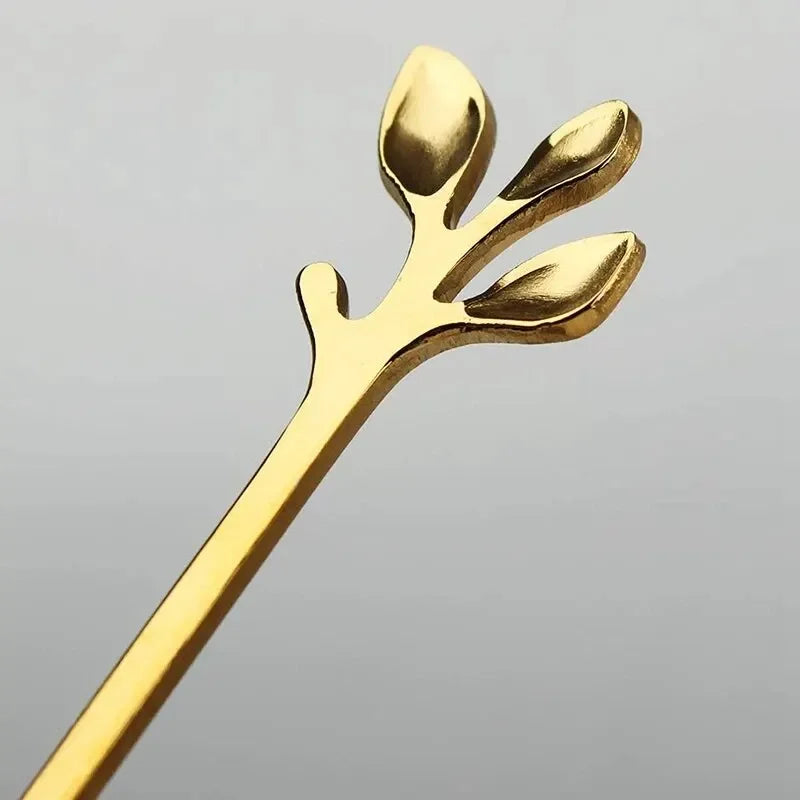 6PCS Creative Personality Stainless Steel Gold Spoons Tree Leaf Spoon Coffee Spoon Tea Spoon Home Restaurant Dessert Cutlery Set Peaceful Pleasures Health and Wellness