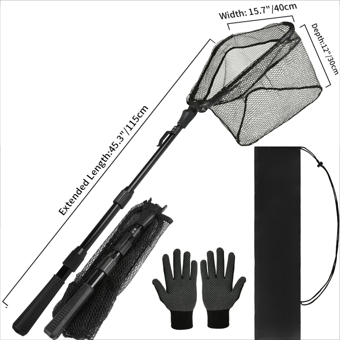 Retractable Fishing Landing Net with Telescoping Pole Foldable Handle for Kids Men Freshwater Saltwater Fly Fishing Carp Net Peaceful Pleasures Health and Wellness 115cm w Accessory