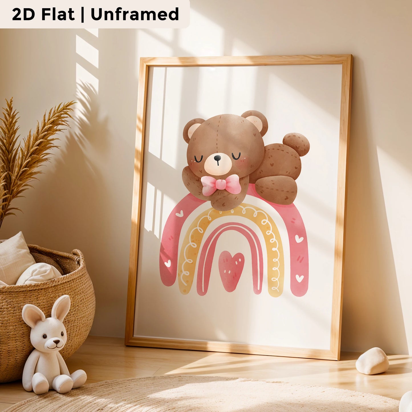 3-Piece Rainbow Moon Bear Canvas Wall Art | Kids Room Decor