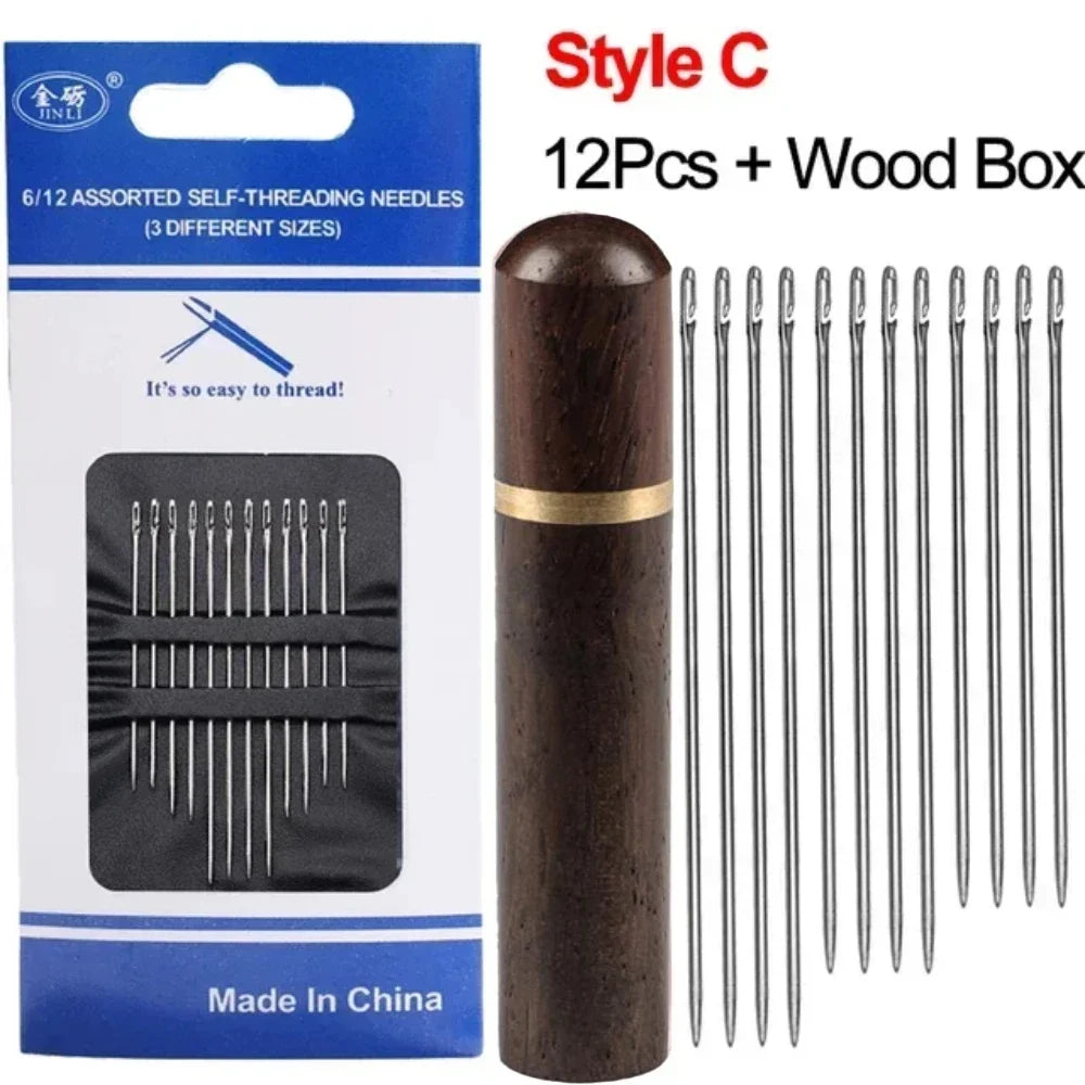 Self-Threading Stainless Steel Sewing Needles Kit – 12pc Set