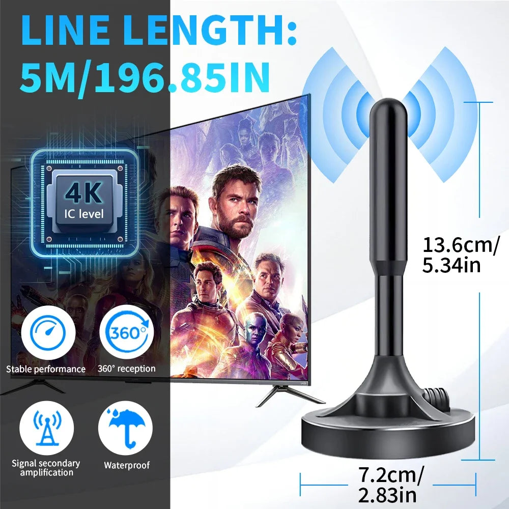DVB-T2 Indoor Digital TV Antenna 4K | 5m Cable & Amplifier
