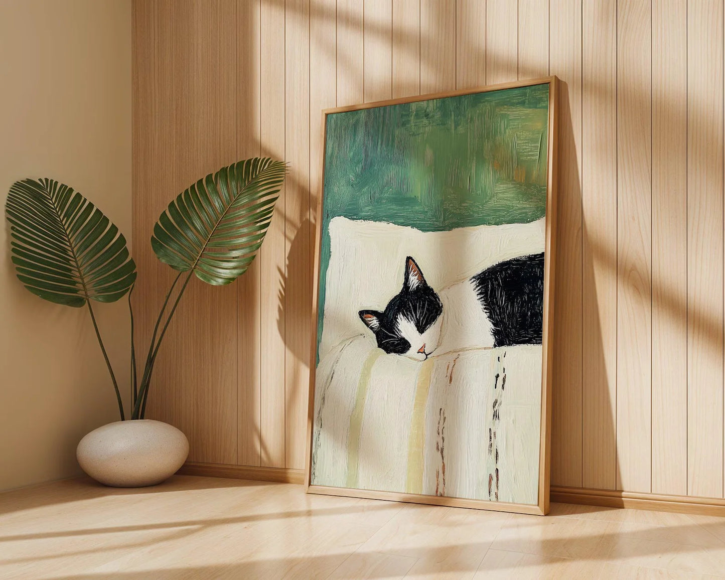 Sleeping Tuxedo Cat Canvas Wall Art | Unframed Cat Poster
