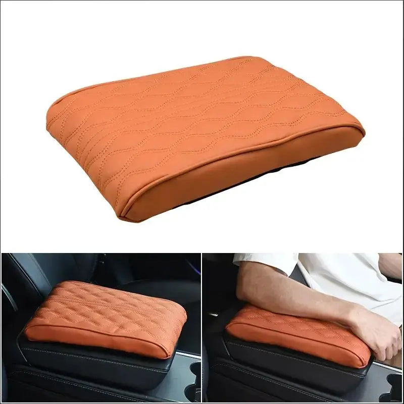 Wave Embroidery PU Leather Car Armrest Mat, Center Console Armrest Protection Cushion with Storage, Universal Auto Armrest PadWa Peaceful Pleasures Health and Wellness BROWN 2 PU Four Seasons