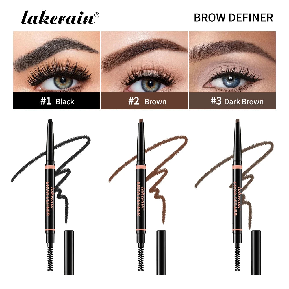 Lakerain Eyebrow Pencil Automatic Rotating Double Head Long Lasting Natural Waterproof 3 Color Triangle Eyebrow Pen Make Up Peaceful Pleasures Health and Wellness 3pcs