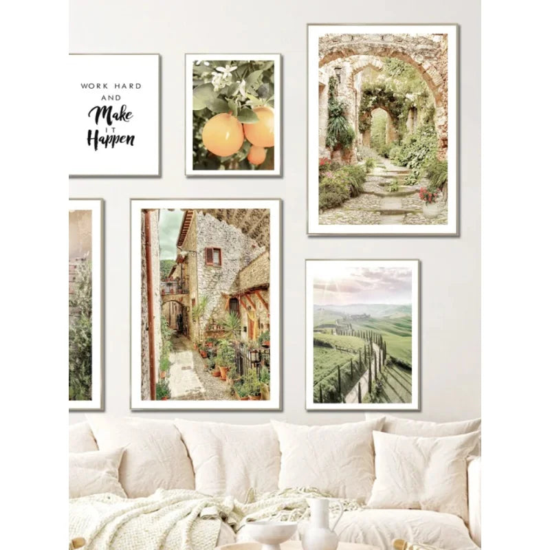 Italy Tuscany Canvas Wall Art | Mediterranean Town Print Poster