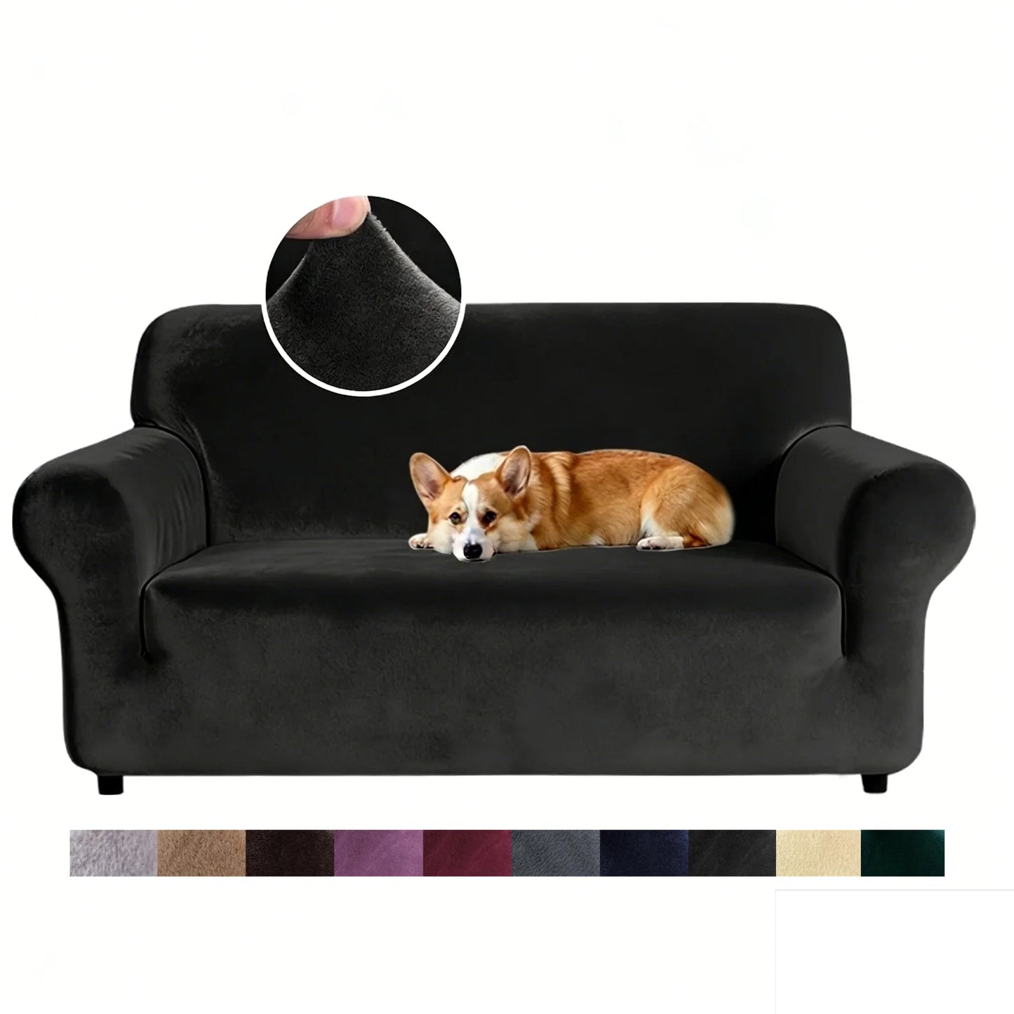 Premium Thicken Plush Velvet Sofa Cover Upgraded 3D Armrest Shape Stretch Couch Cover Sofa Slipcover Luxury Furniture Protector Peaceful Pleasures Health and Wellness Black 3seat (190-230cm)