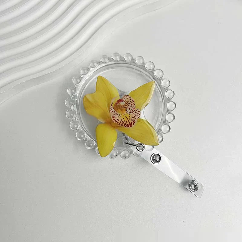 Flower Acrylic Bag Charm | Alligator Clip Retractable ID Holder