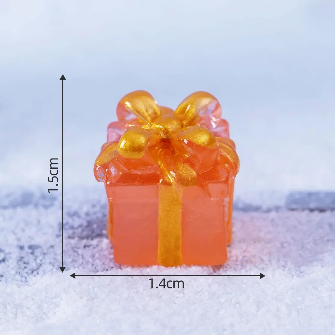 1pcs Luminous Mini Christmas Gifts Box Decoration Accessories Moss Landscape Ornaments Diy Dollhouse Miniatures Figures Kawaii Peaceful Pleasures Health and Wellness orange