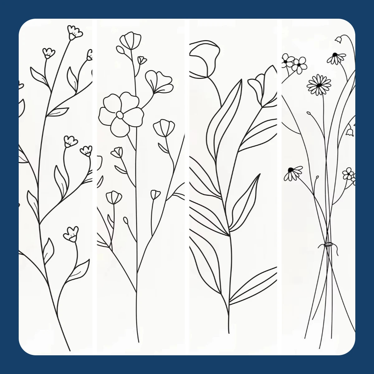 Minimalist Botanical Flower Bouquet Canvas Wall Art | Black & White