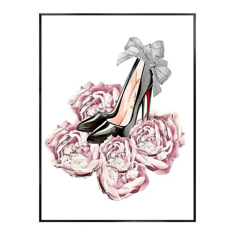 Pink Flower Makeup Girls Canvas Wall Art | Nordic Room Decor