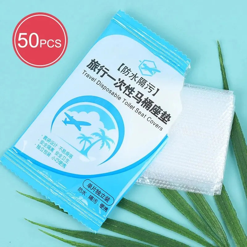 50Pcs Disposable Plastic Toilet Seat Covers Waterproof Non-Slip Individually Wrapped for Travel Toilet Seat Protectors Peaceful Pleasures Health and Wellness Transparent color