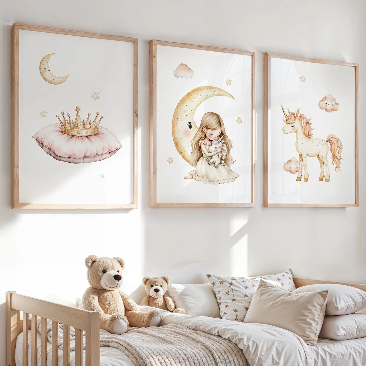 3-Piece Sleeping Princess Canvas Wall Art | Girls Room Decor