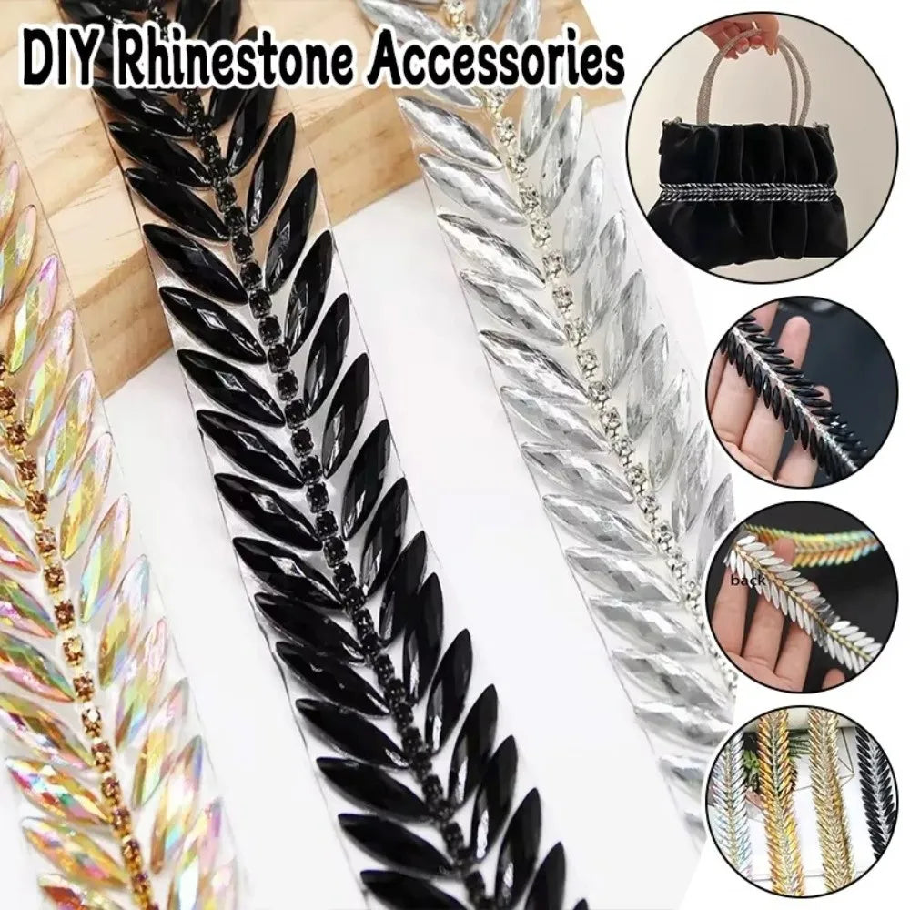 Iron-On Rhinestone Ribbon Trim 1 Yard | DIY Crystal Decoration