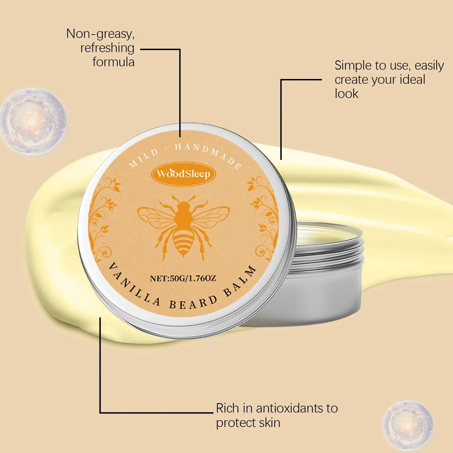 Natural Vanilla Beard Balm – Nourishing Men's Styling Cream 50g