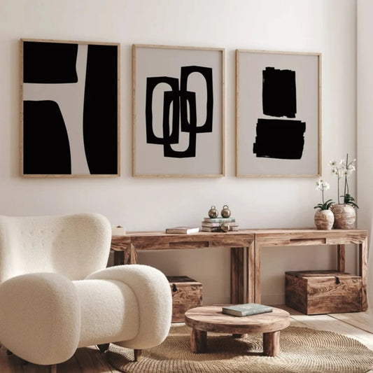 Neutral Minimalist Black Abstract Geometric Wall Art Print Canvas Painting Poster Picture For Living Room,bedroom Home Decor Peaceful Pleasures Health and Wellness G3573-3pcs 30x40cm No Frame