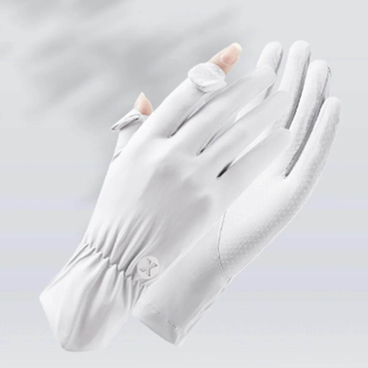 One Pair Summer New Ice Silk Sunscreen Gloves Flip Cover Casual Driving Ice Feel Cycling Anti slip Finger Peaceful Pleasures Health and Wellness White