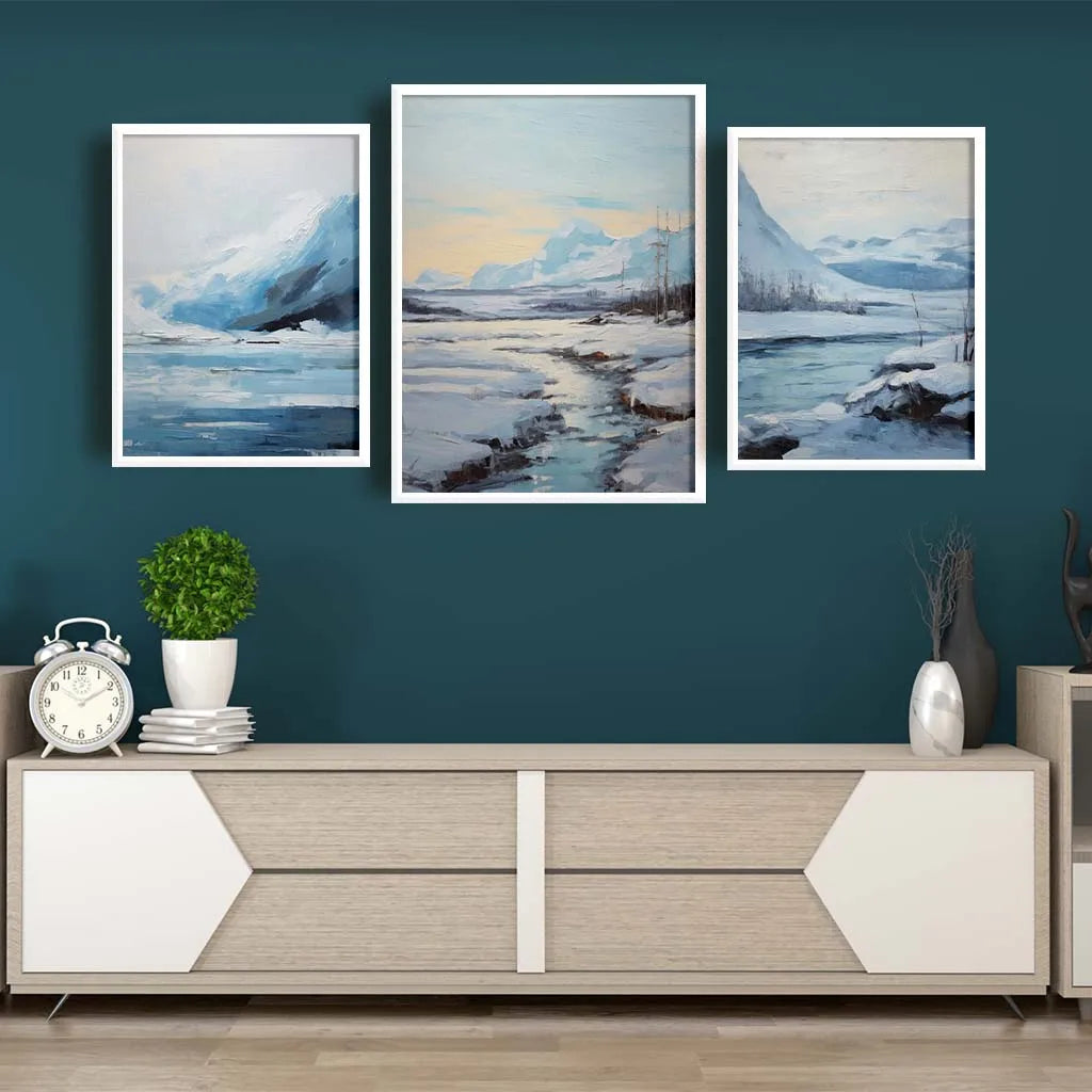 Blue Ice Winter Mountain Canvas Wall Art | Nordic Landscape Print Canvas Wall Art Peaceful Pleasures Health and Wellness