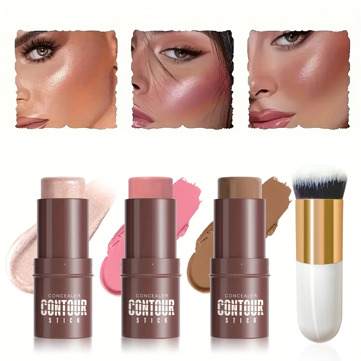 Hello Kiss 4-Piece Cream Contour Kit – Stick & Brush Set