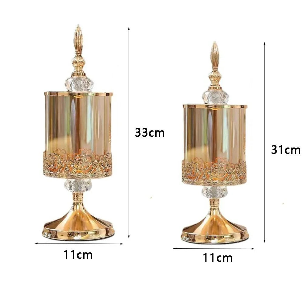 European Crystal Glass Candy Jar | Gold-Plated Lid Home Decor