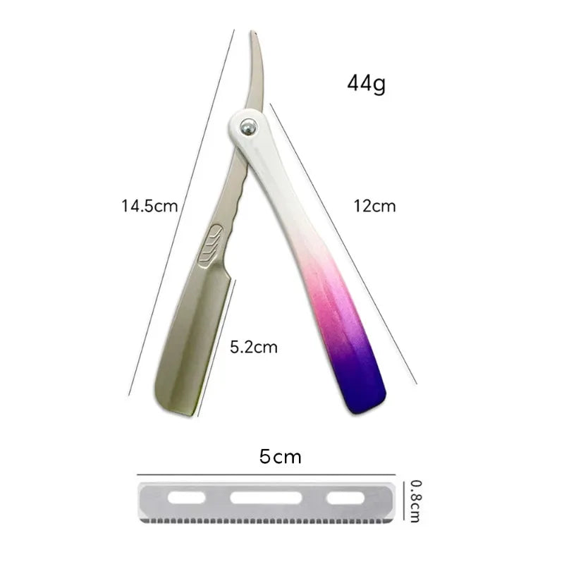 Manual Men Straight Edge Razor for Feather Safety Blade Zinc Alloy Hair Removal Shaver Folding Shaving Knife Gradient ABS Handle Peaceful Pleasures Health and Wellness