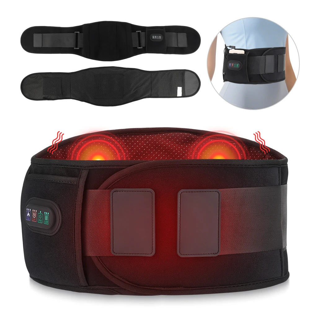 Vibration Lower Back Massager Waist Spine Plates Support Belt Heating Pad Red Light Hot Compress Portable Wearable Lumbar Brace Peaceful Pleasures Health and Wellness