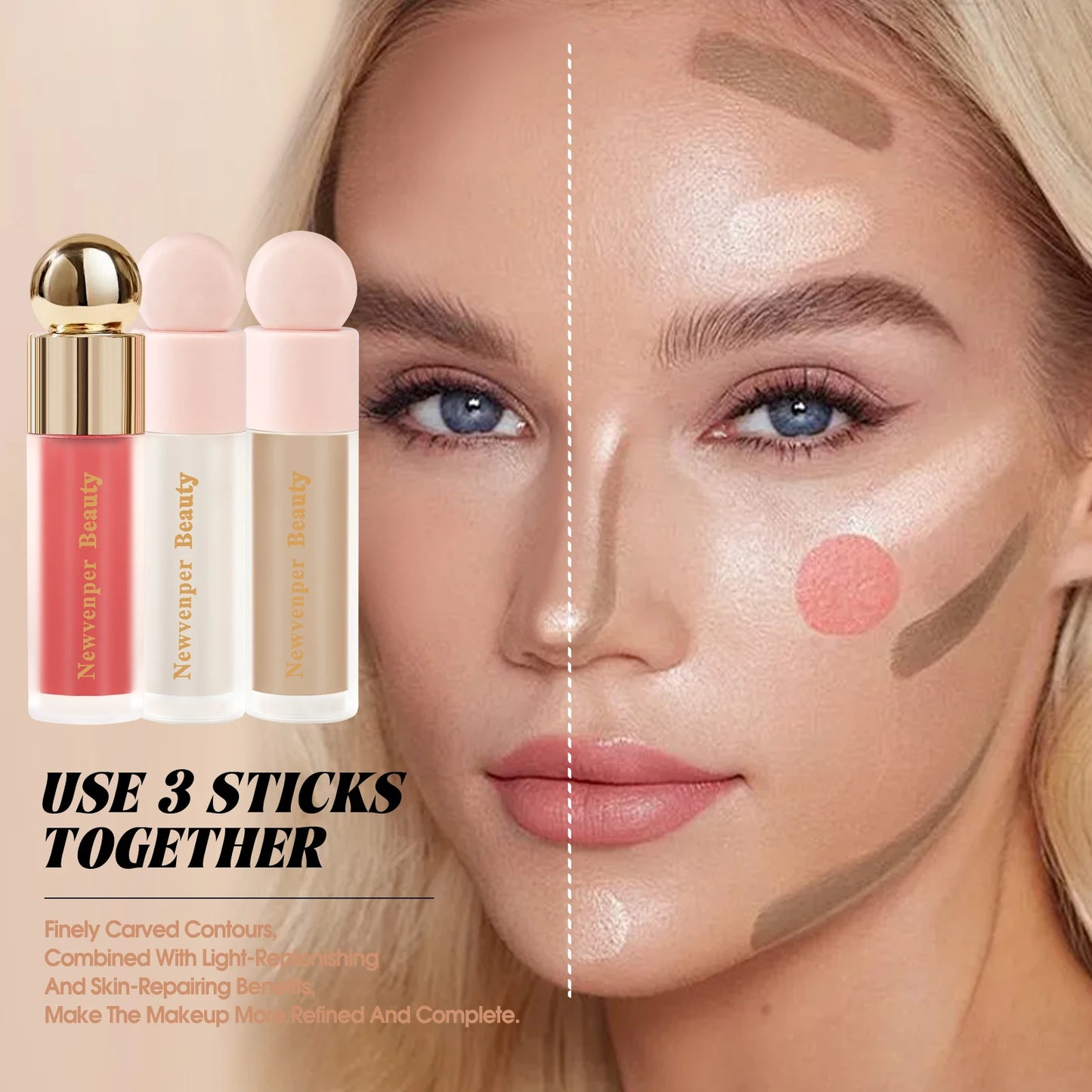 Liquid Highlighter Blush Contour Stick Set for Face & Body