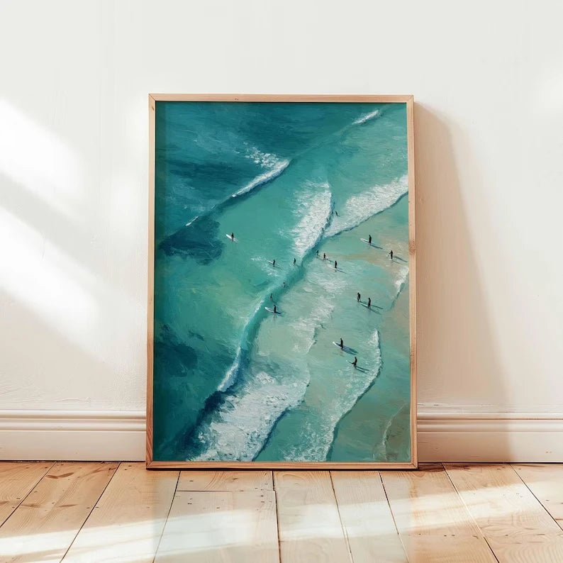 Blue Ocean Surfing Canvas Wall Art Print | Beach Home Decor