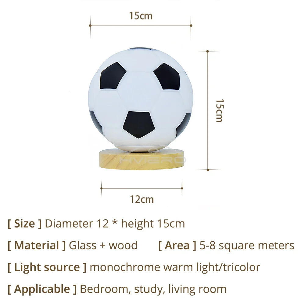 Football Theme USB Table Lamp – Wood Base & Glass Desk Light