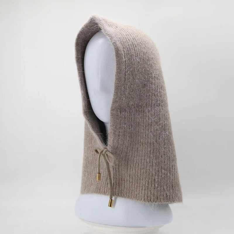 Women's Rabbit Fur Knitted Beanie Hood Hat | Winter Balaclava