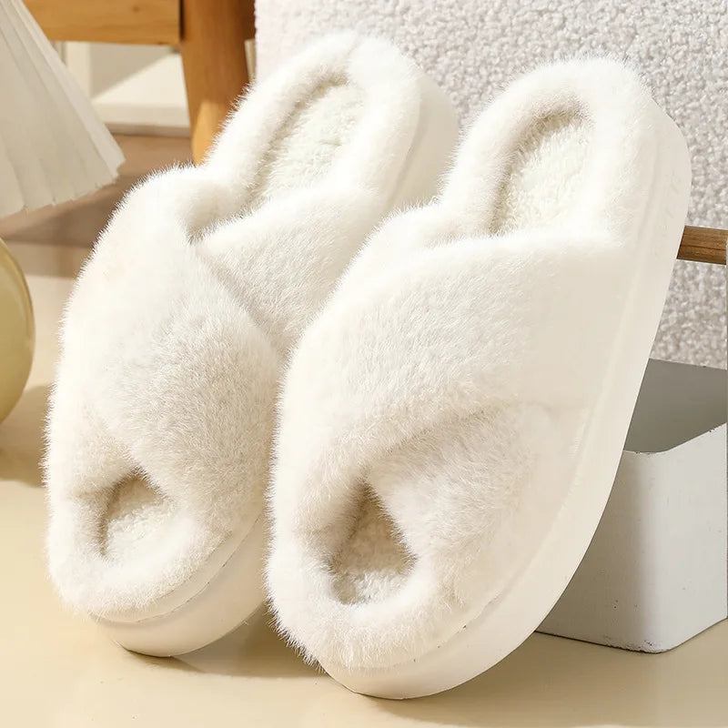 Women's Fluffy Plush Winter Slippers | Warm Indoor House Shoes