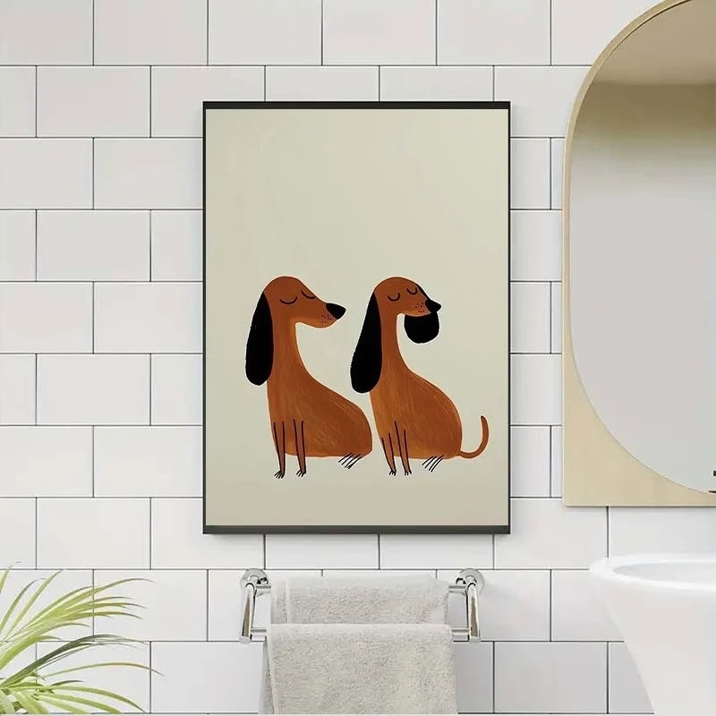 Funny Sausage Dog Couple Canvas Wall Art Print | Home Decor