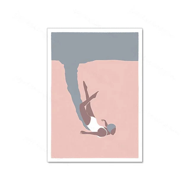 Swimming Girl Abstract Canvas Wall Art | Minimalist Home Decor