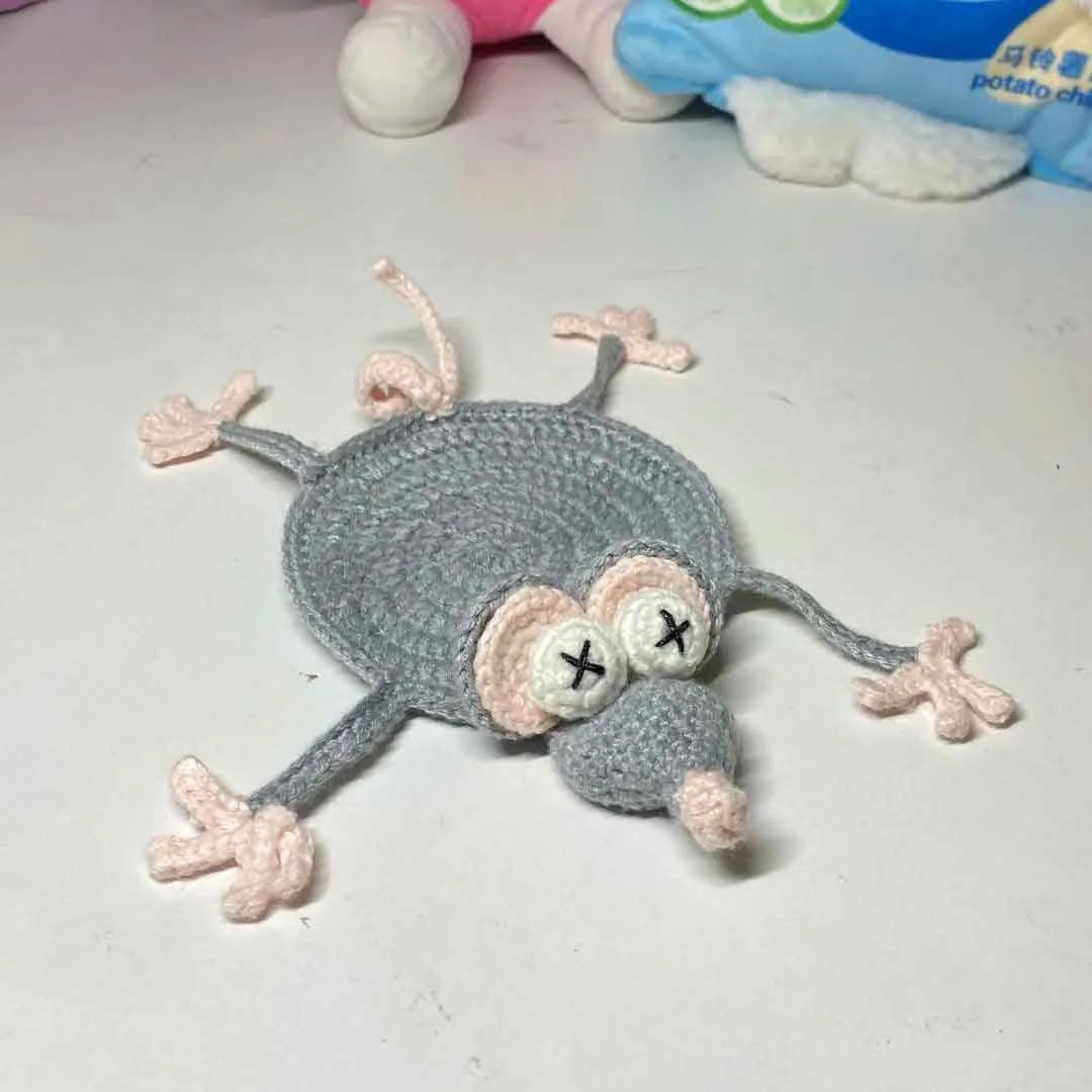 Cartoon Crochet Squirrel Coasters Heat Resistant Funny Crochet Coasters Woven Handmade Coasters Peaceful Pleasures Health and Wellness