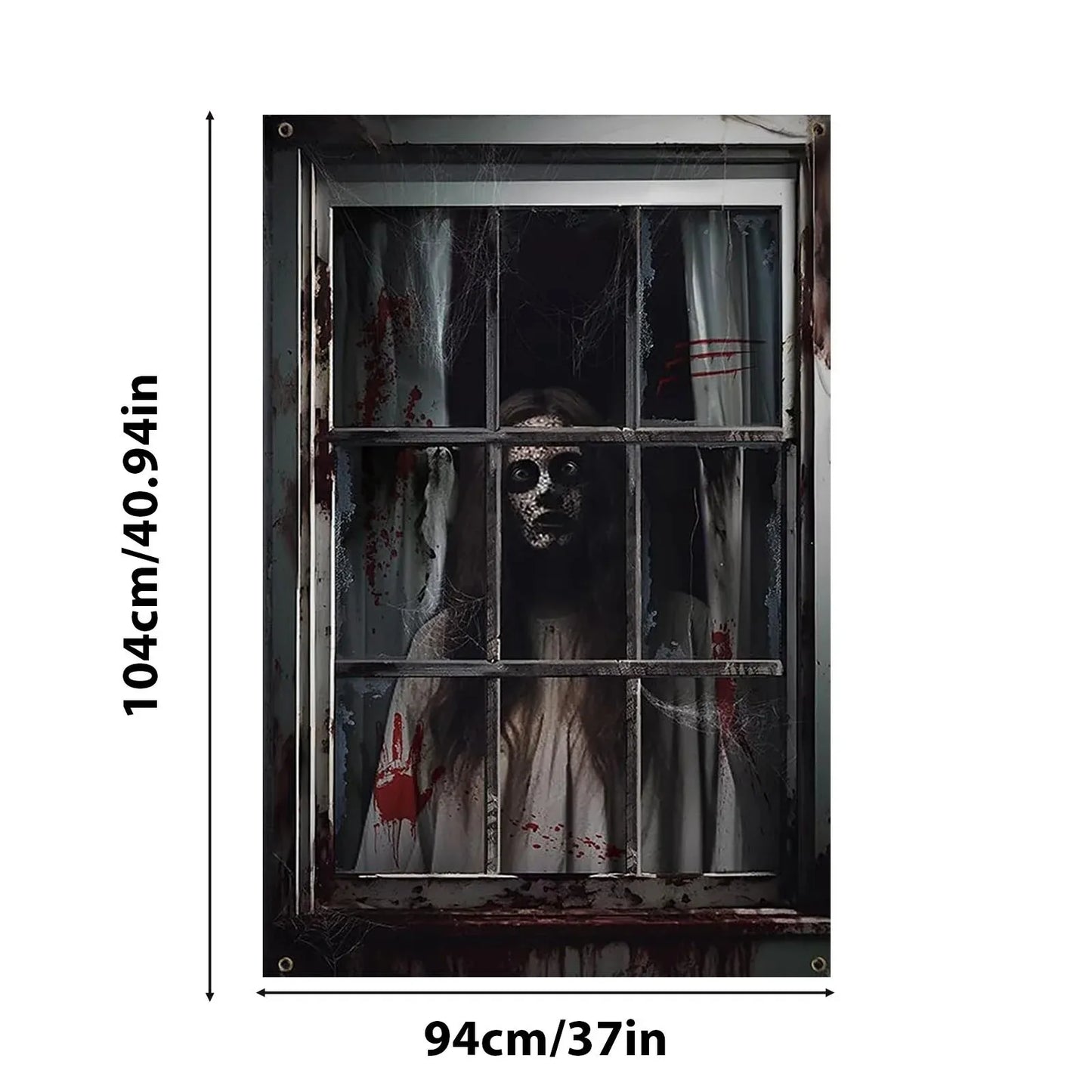 Halloween Window Silhouette Horror Poster – Blood Curtain Decor