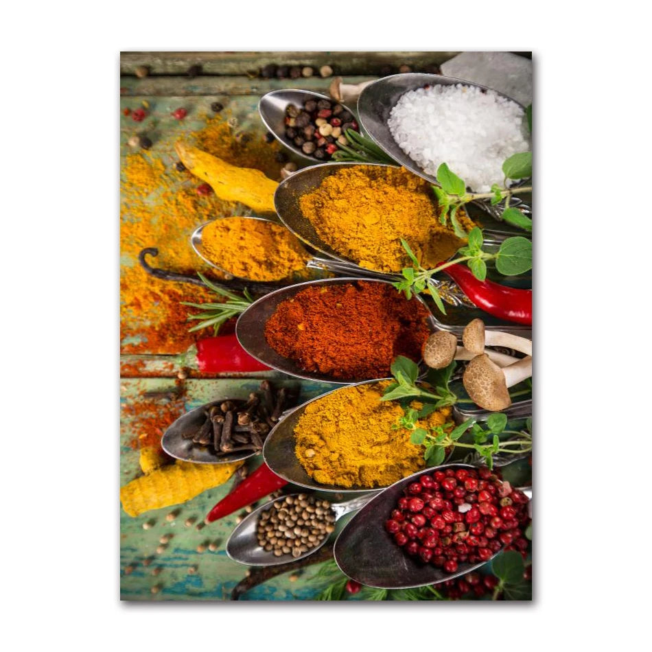 Spices Peppers Herbs Kitchen Canvas Wall Art | HD Unframed Print