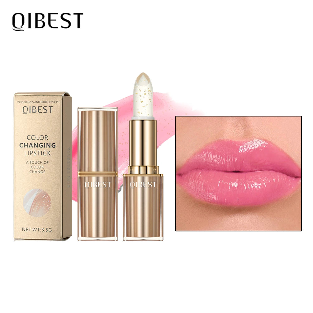 QIBEST Glitter Lipstick Transparent Lip Balm Warm Change Lipstick Moisturizing Pearlescent Temperature Changing Color Lip Stain Peaceful Pleasures Health and Wellness gold foil lipstick