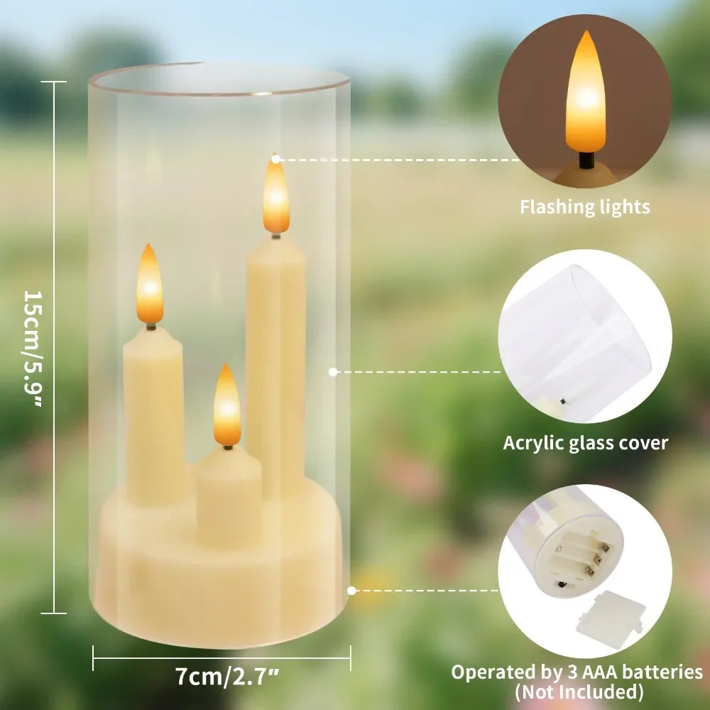 Flameless 3 in 1 LED Taper Candles with 15CM Lampshade Battery Operated Flickering Electric Window Candles for Christmas Wedding Peaceful Pleasures Health and Wellness