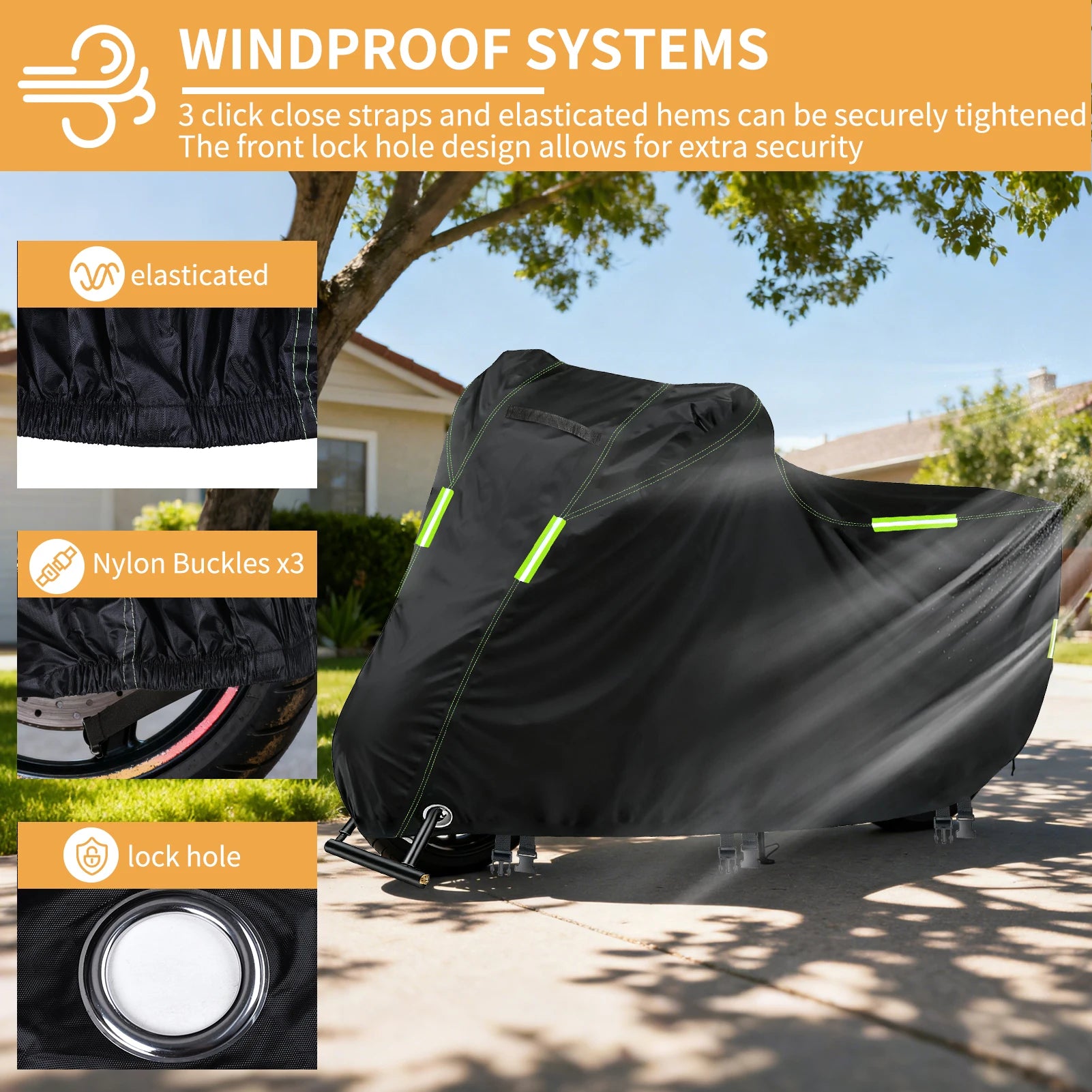 Motorcycle Cover Waterproof All Season Dustproof UV Protective Outdoor Indoor Scooter 190T Wear-resistant Fabric Motorbike Cover Peaceful Pleasures Health and Wellness