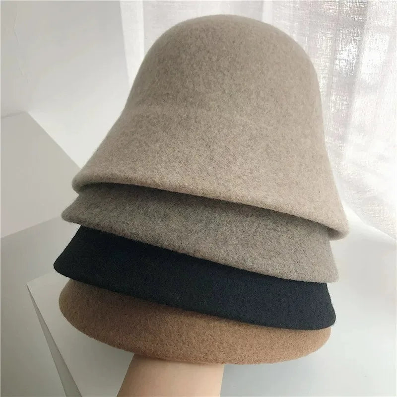Women's Winter Wool Bucket Hat – Warm Dome Cap One Size