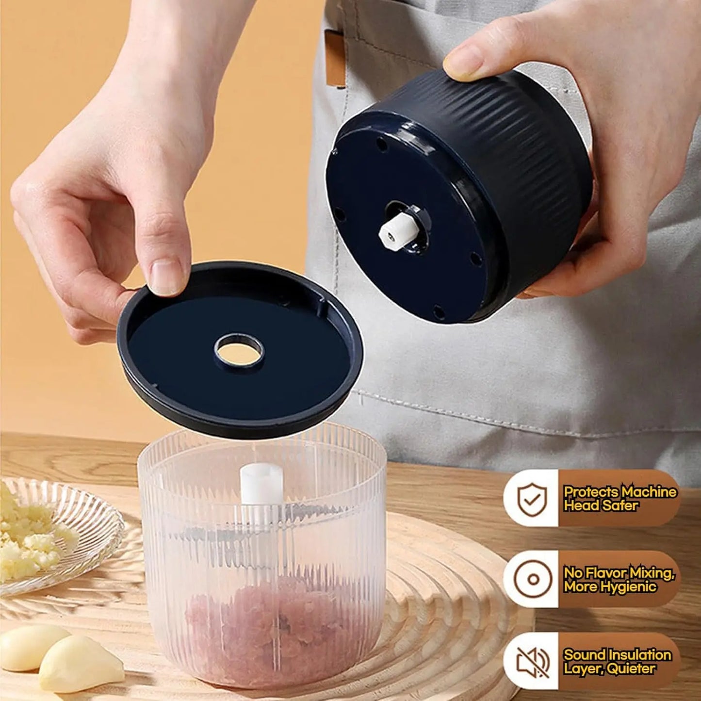 300ml Capacity Electric Garlic Chopper, Mini Portable Veggie Cutter, 4 Sharp Stainless Steel Blades Mini Electric Food Chopper, Compact Size, Easy to Clean, One-Touch Operation (Blue) Peaceful Pleasures Health and Wellness