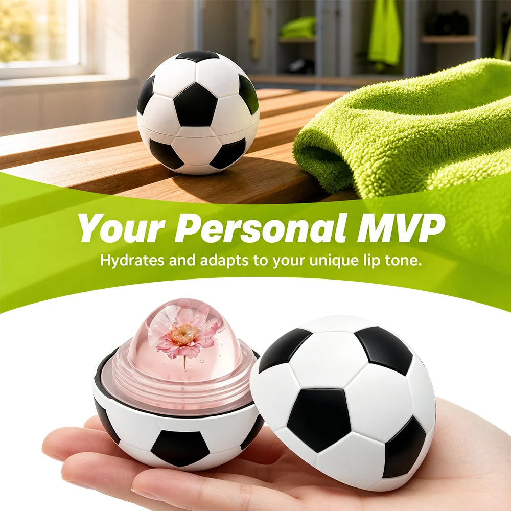 Kick & Glow Soccer Lip Balm Deep Hydrating Repair Soccer Appearance Design Silky Texture Flower Color Changing Lipstick Peaceful Pleasures Health and Wellness