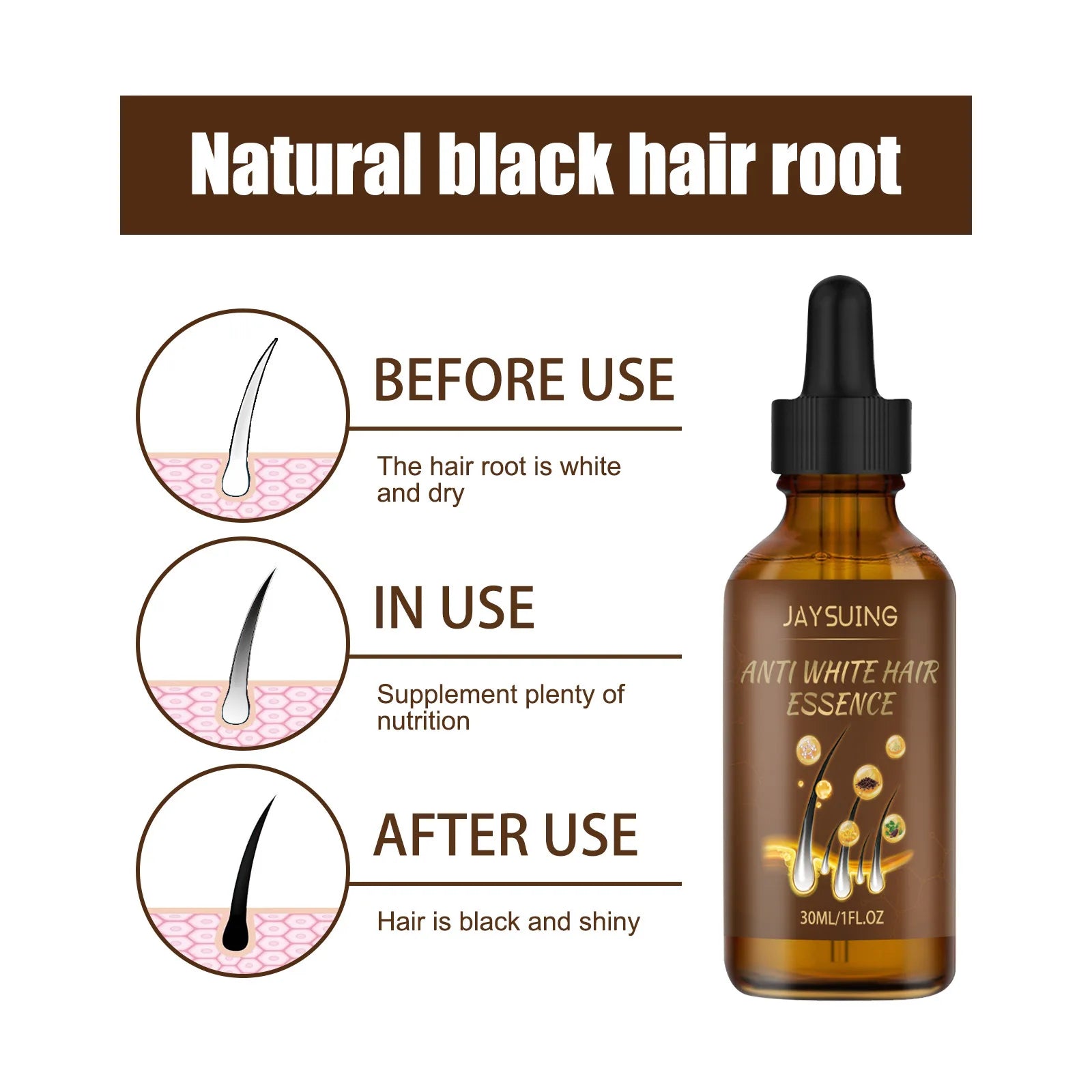 Jaysuing Hair Care Serum Anti Grey Repair Natural Color Smoothing Hairs Deep Nourishing Easy Absorb Daily Hair Care Essence Oil Peaceful Pleasures Health and Wellness